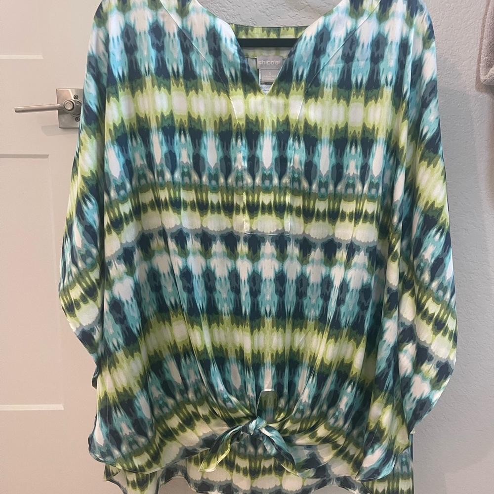Chico's Blue and Green Patterned Top